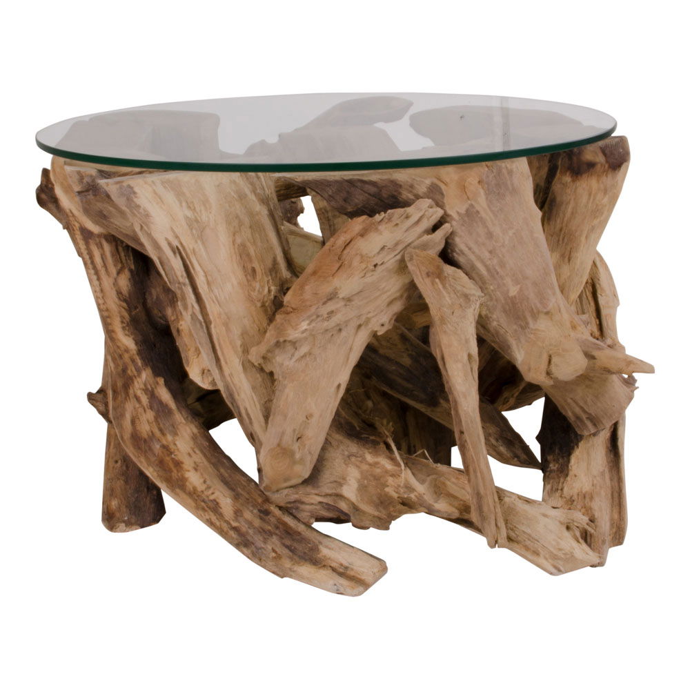 Grand Canyon – Couchtisch aus Glas und Teakholz, Ø60x40 cm